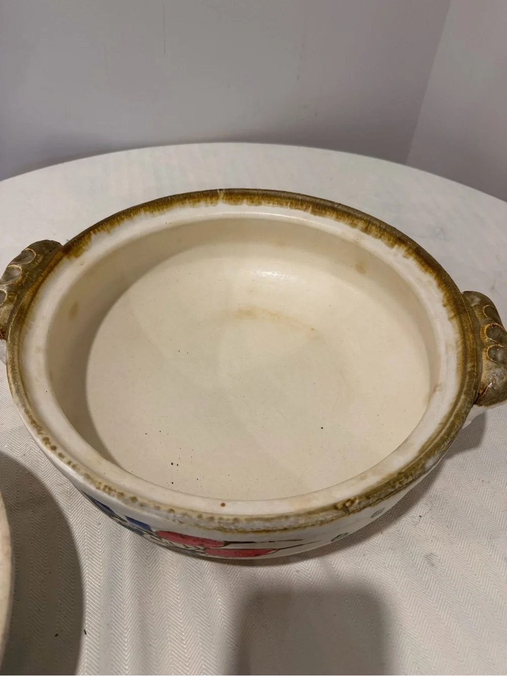 Vintage 14” Japanese Donable Rice (Casserole) Cooker Clay Pot Hand painted
